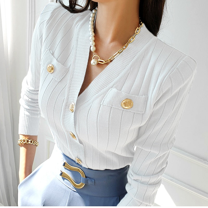 Cardigan de luxe à manches longues pour femmes coréennes, pull élégant assorti avec tout, manteau supérieur tricoté, printemps automne