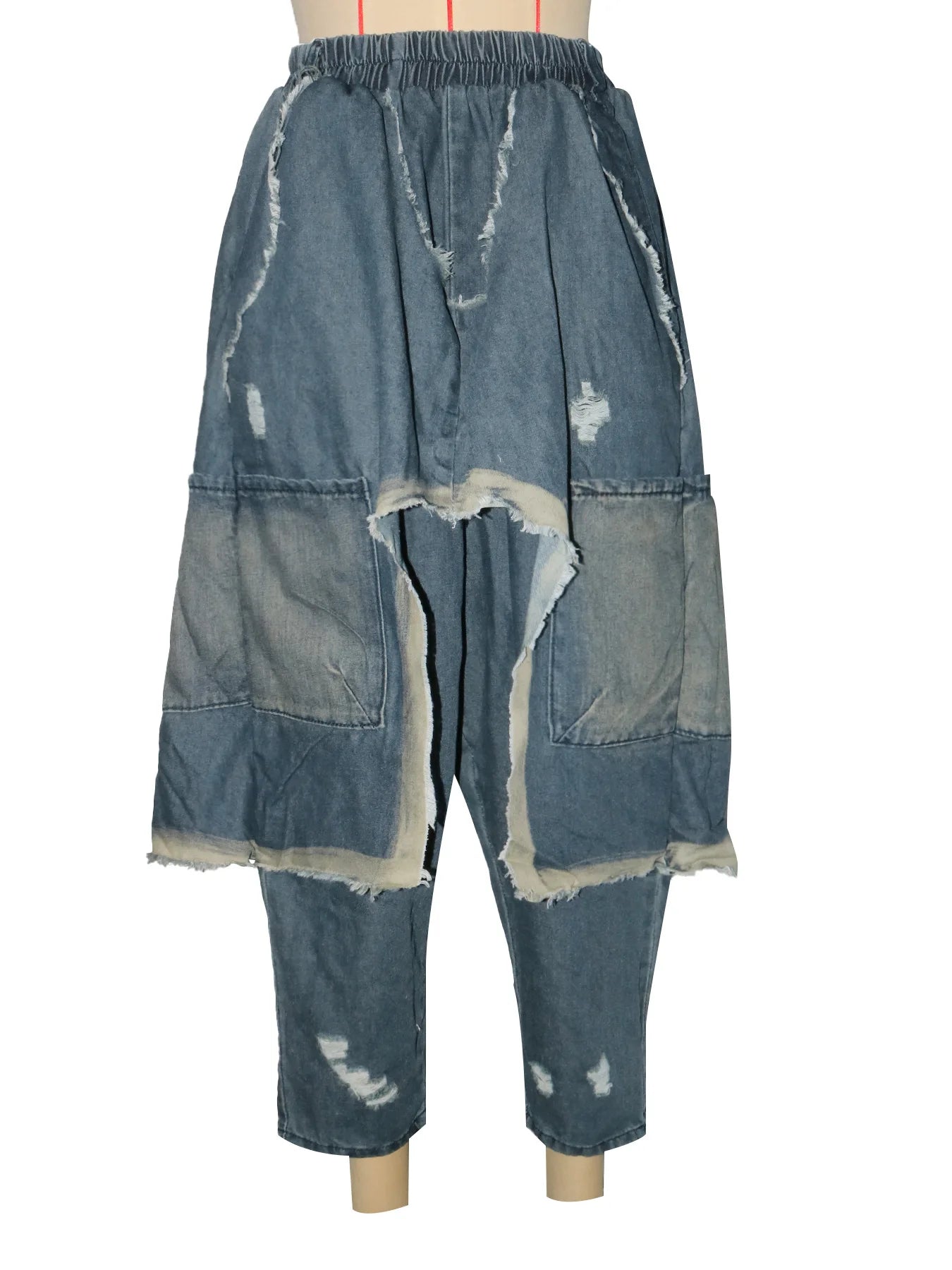 Women Streetwear Ripped Out Hole Denim Pants 2025 Fall Autumn Loose Safari Style Cargo Harem Hip Hop Jeans