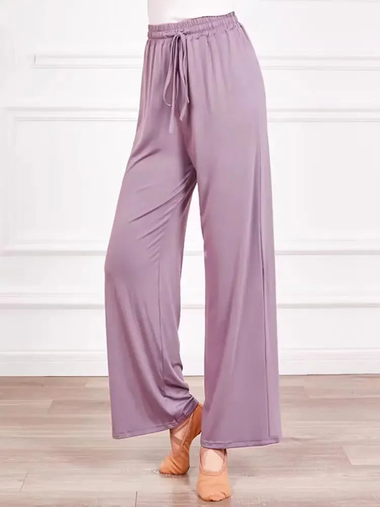 ABRINI Women Drawstring Elastic Waist Thin Solid Pants Casual Straight Pants Sports Wide Leg Trousers For Women Spring