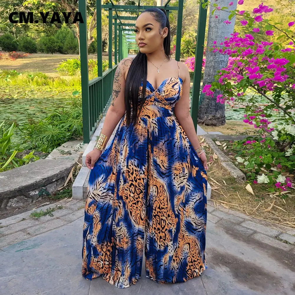 Women Leopard Spaghetti Strap Loose Wide Leg Sleeveless Jumpsuit 2023 Summer Street Playsuit One Piece Suit Romper