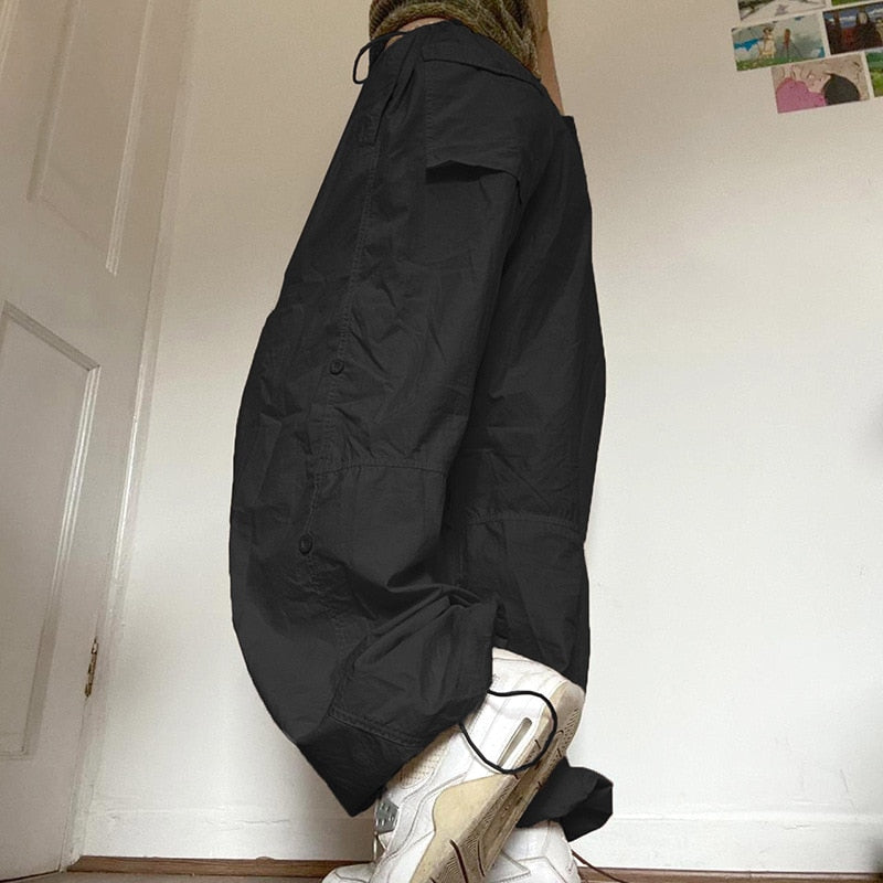 Pantalon de jogging décontracté pour femmes, Vintage, couleur unie, taille basse, Baggy avec cordon de serrage, jambes larges, survêtement, Streetwear, Cargo