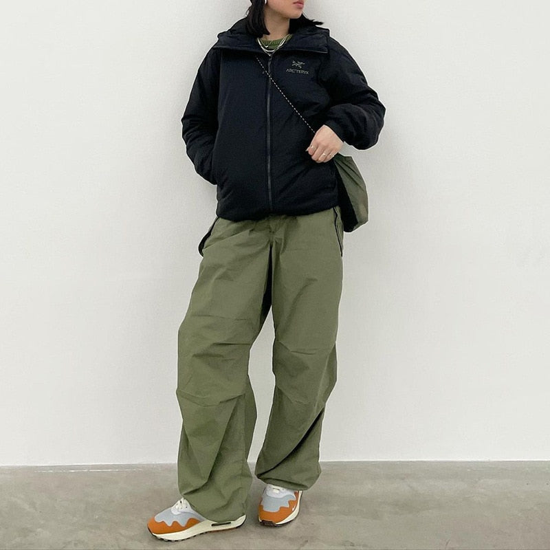 Pantalon rétro pour femmes, couleur unie, ample, cordon de serrage, jogging décontracté, Baggy, jambes larges, survêtement, taille moyenne, vêtements sportifs Y2k, printemps