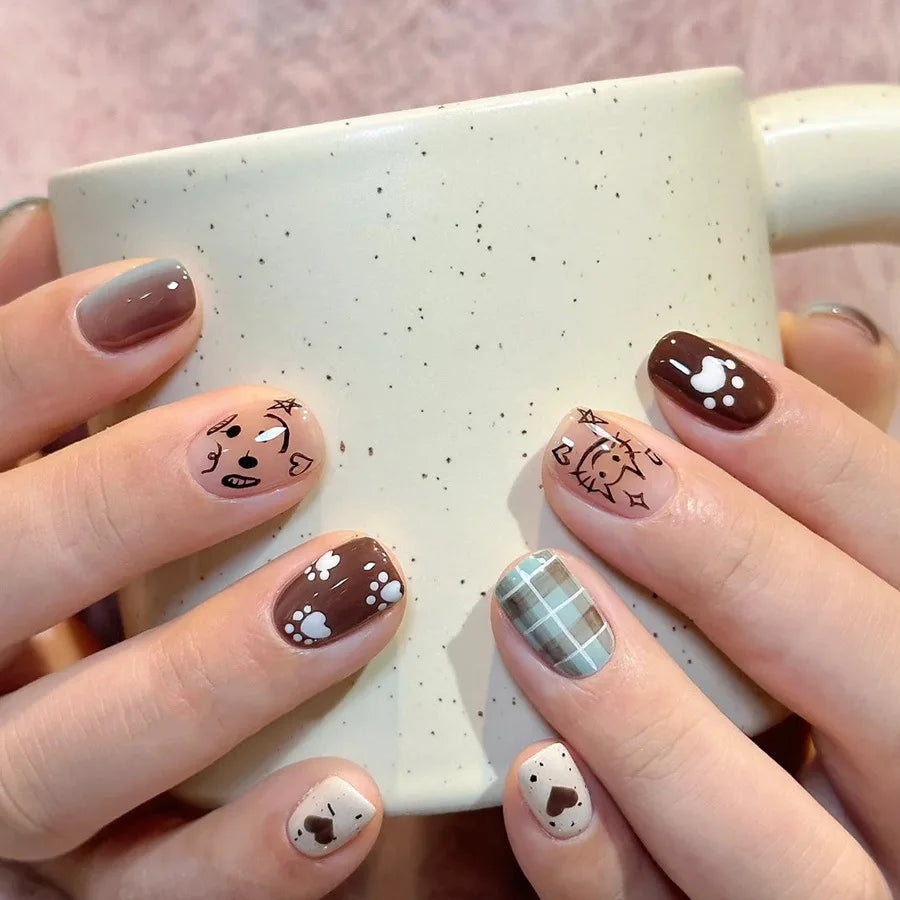 24pcs/set short Medium fake nails square ballet almond nail tips pink beautiful heart for Valentine's Day press on false nails 1697