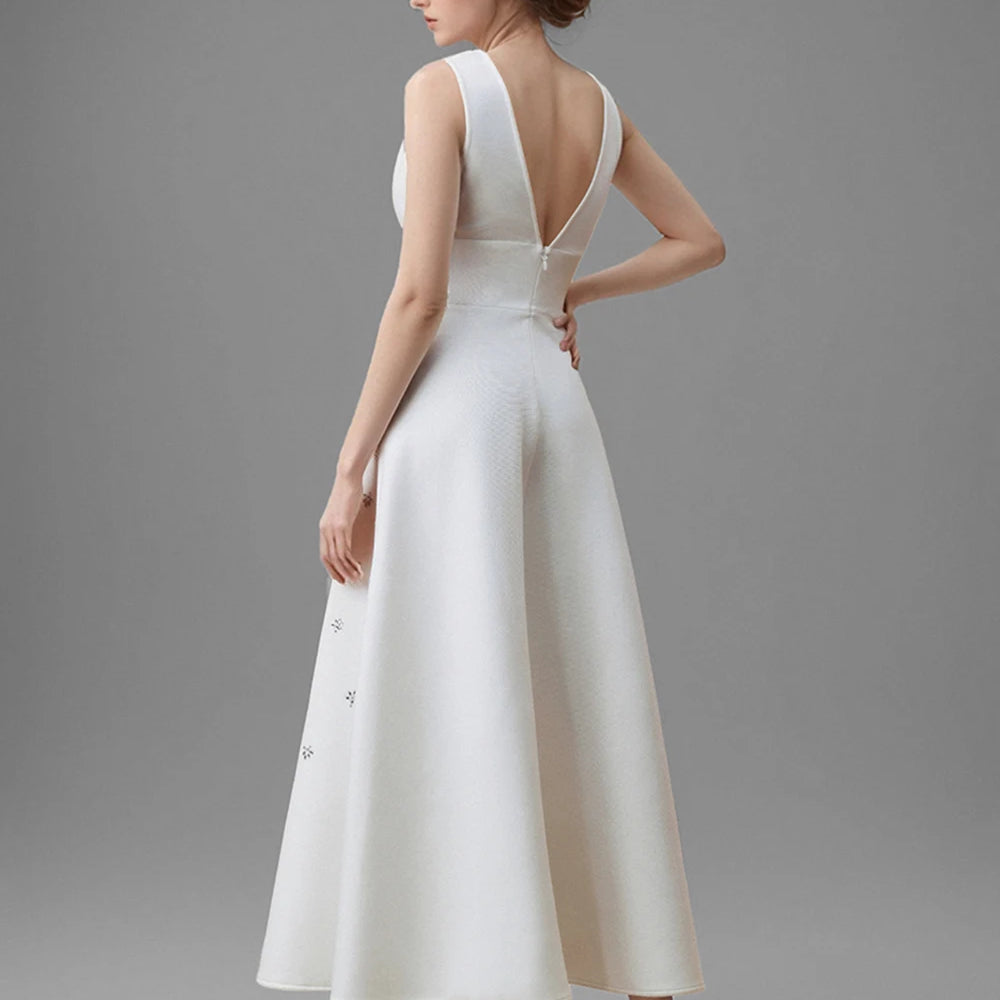 Prom Dress Elegant Crystal Sleeveless Bandage Wedding Dress For Women High waist A-line Maxi Summer Evening Party Dresses Robe