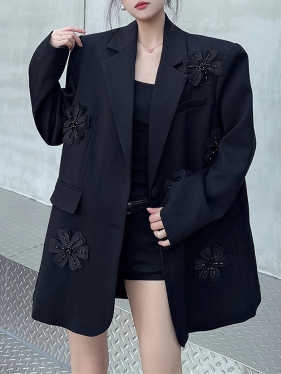 Fashion Spliced Appliques Elegant Jackets for Women Lapel Long Sleeves Patchwork Pocket Jacket Female Clothing New