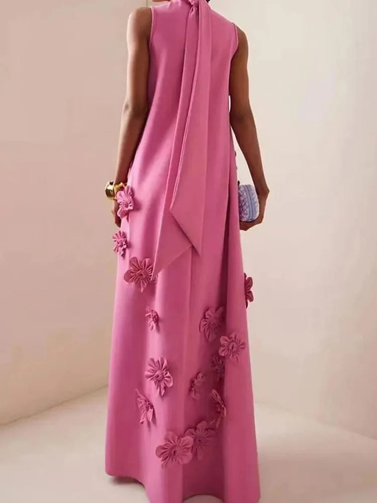 Patchwork Lace Up A Line Dress For Women Stand Collar Sleeveless High Waist Spliced Appliques Slim Dresses Female