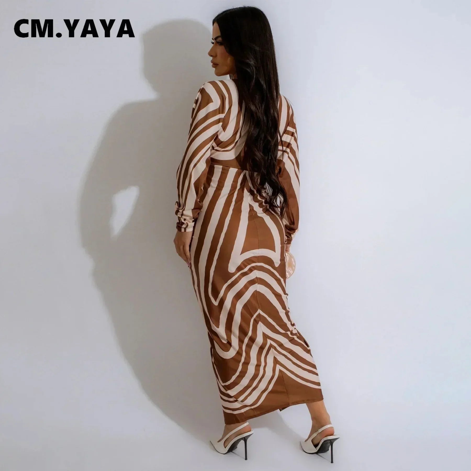 2024 Autumn V-neck Ruched Stacked Midi Dress Women Full Sleeve Print Bodycon Night Club Party Bandage Dresses Vestidos