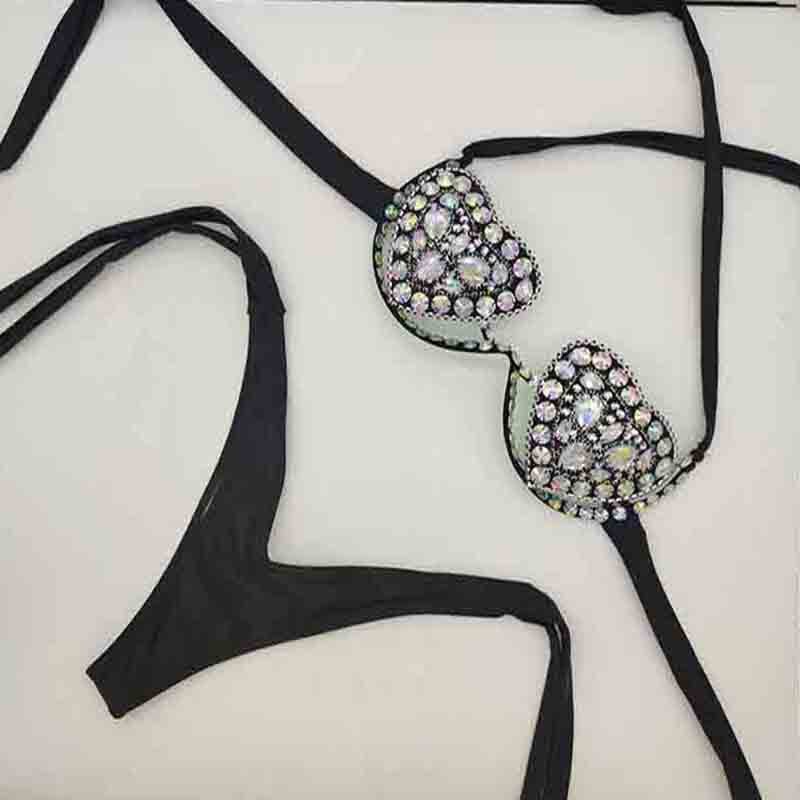 Rhinestone Bikini Sexy Women Swimwear 2023 Newest Push Up Female Swimsuit Manual Crystal Diamond Bathing Suit
