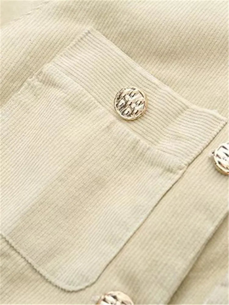 Plus Size Women's Clothing Spring And Autumn Suit Long-Sleeved Short Jacket In Corduroy Fabric And Knee Length Skirt Combination