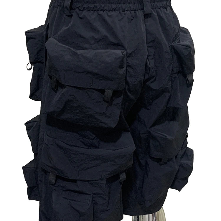 Lautaro Summer Autumn Thin Waterproof Black Nylon Cargo Shorts for Men with Many Pockets Luxury Designer Emo Techwear Clothes
