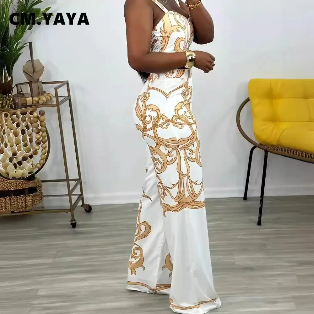 2024 Summer Women's Set Sleeveless Strapless Tops +Wide Leg Pants Print Party Street Two 2 Piece Sets Outfits Tracksuit