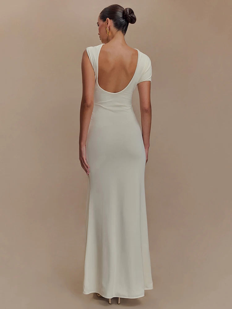 Mozision Hollow Out Gold Clasp Sexy Maxi Dress For Women Gown Solid Sleeveless Backless Ruched Bodycon Club Long Dress Elegant