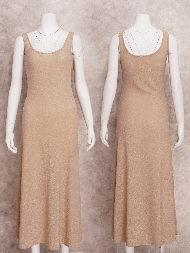 Sexy Bright Silk Fabric Slip Dress - Women Summer Clothes Elegant Spaghetti Straped Back Open Party Maxi Dress Sundress A1622