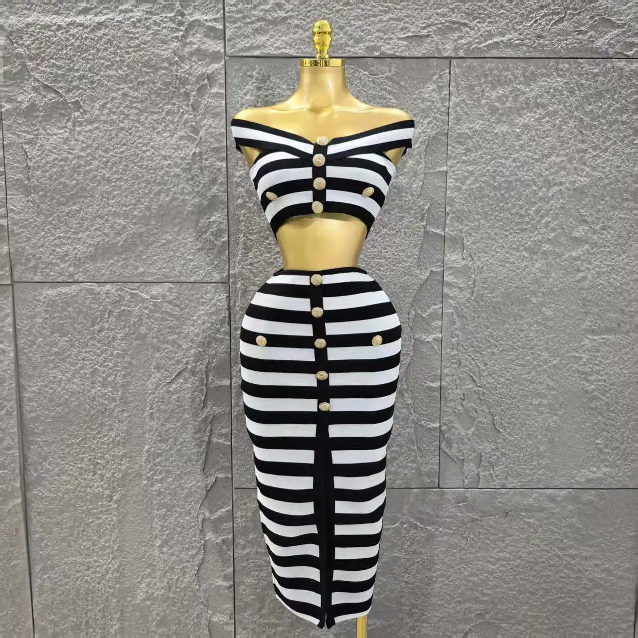 Women Sexy Slash Neck Off the Shoulder 2 Pieces Bodycon Long Bandage Dress Nightclub Party Bar Fashion Outfit