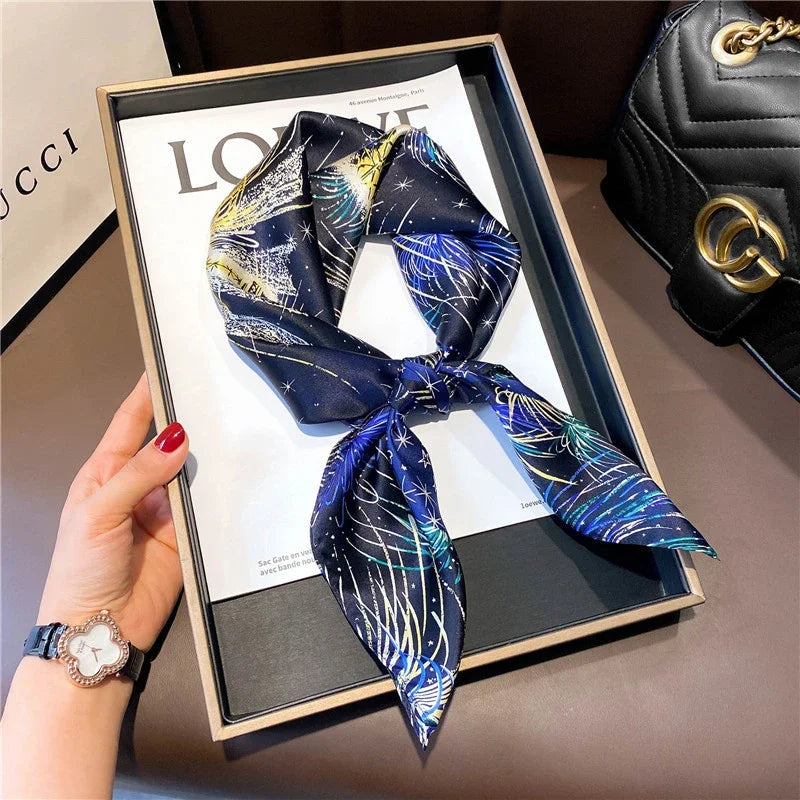 Square 100% Real Silk Scarf Women Bufanda Shawls Wraps for Lady Neckerchief Natural Foulard Femme Bandana Scarves Pashmina 2023 18124 68x68cm