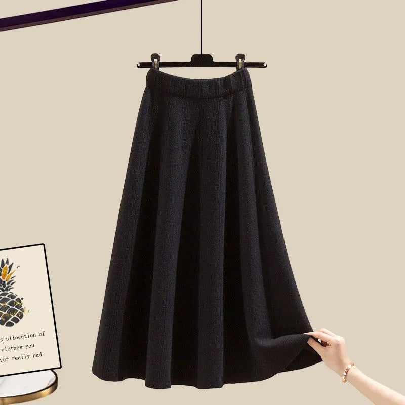 Spring and Autumn Suits Women's Fashion Waist Closing Slim Shawl Shirt Skirt Three Piece Set Black skirts