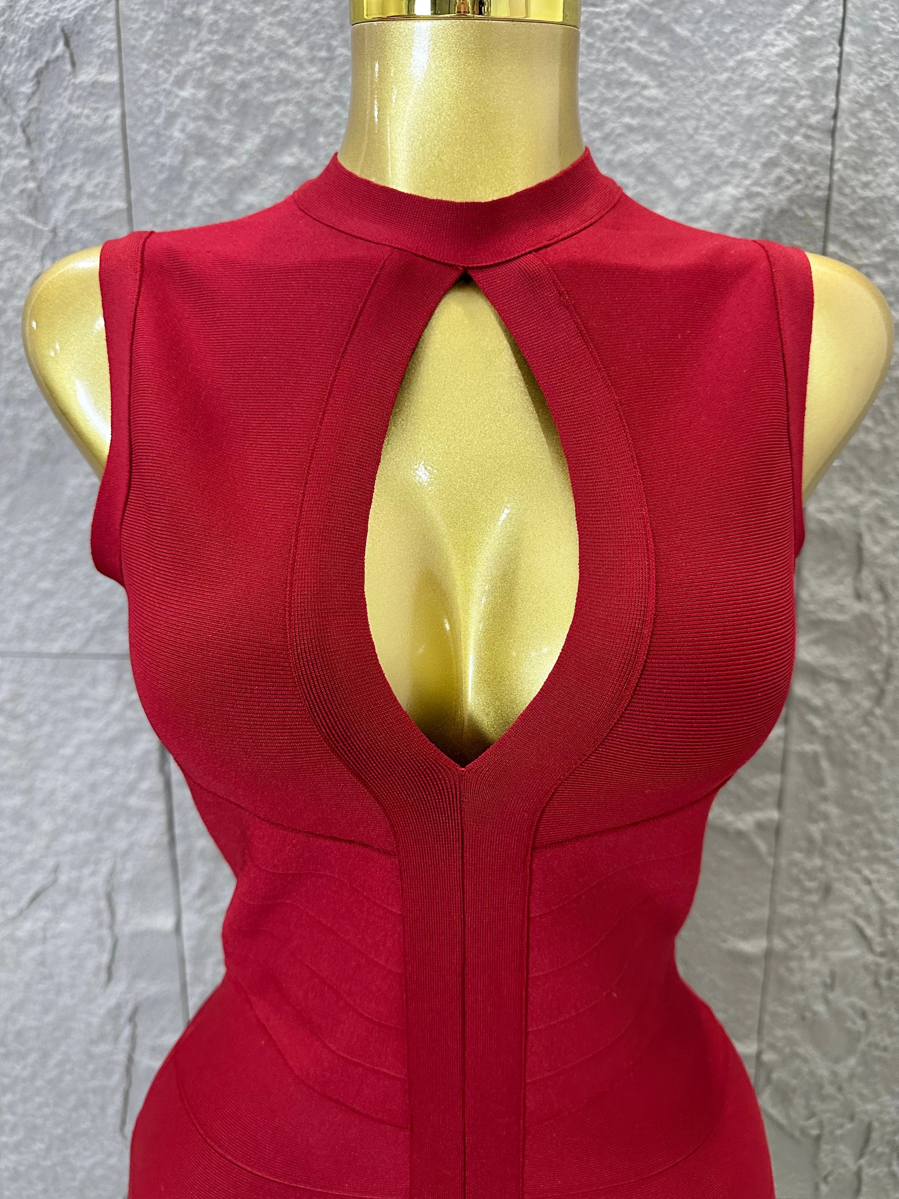 Sexy Sleeveless Keyhole Cutout Bandage Form-Fitting Outfit Evening Gala Party Fashion Celebrate Birthday Party Dress Vestido