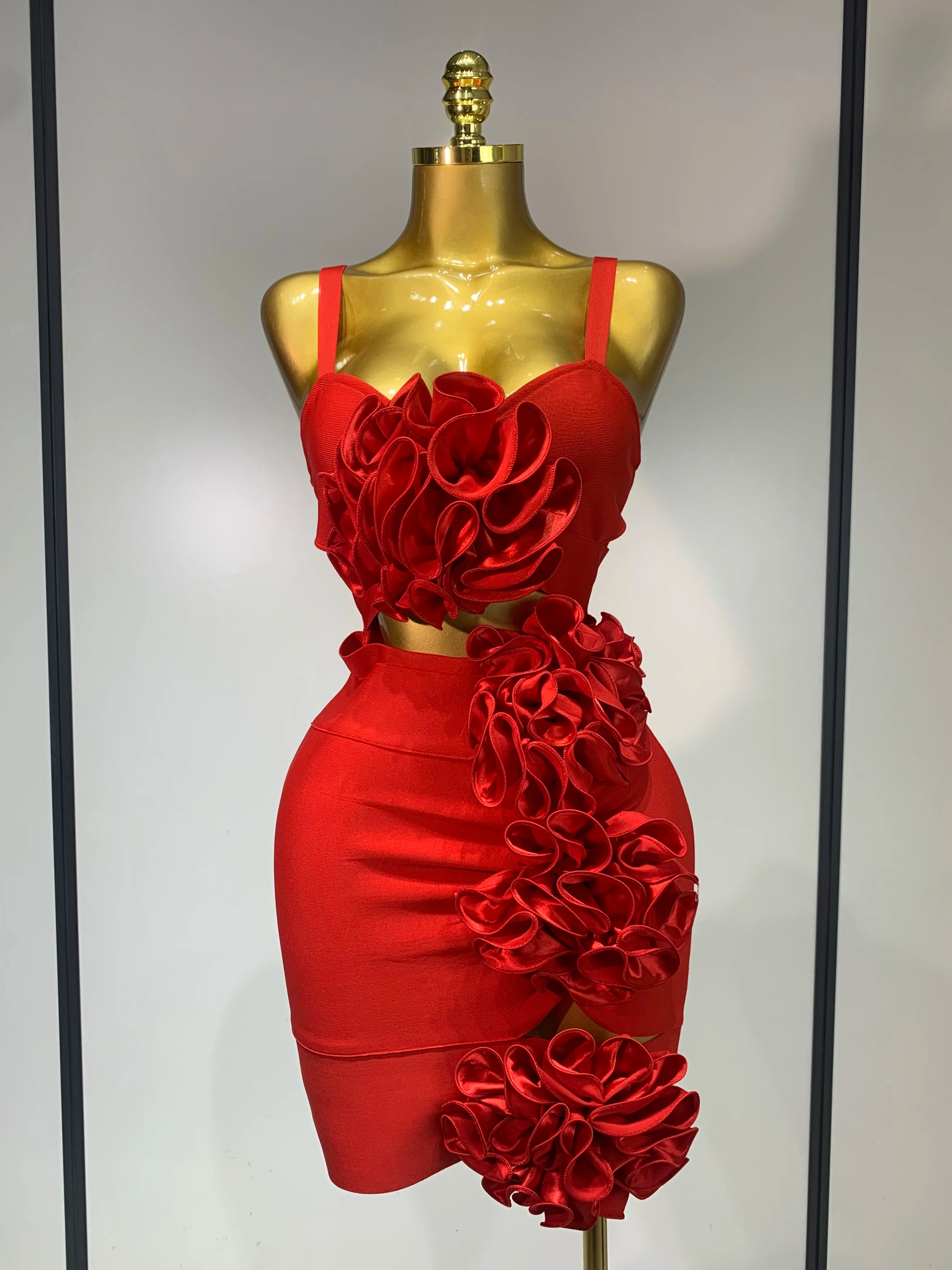 Women Sexy Cut Out Bodycon Flower Mini Dress Women Red Backless Dress Nightclub Celebrity Elegant Evening Party Birthday Dress Red