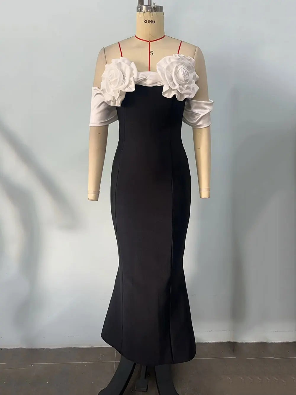 2025 Sexy Women'S Three-Dimensional Flower Design Bandage Dress Strapless Shoulder Strap Sleeve Bodycon Backless Long Dresses