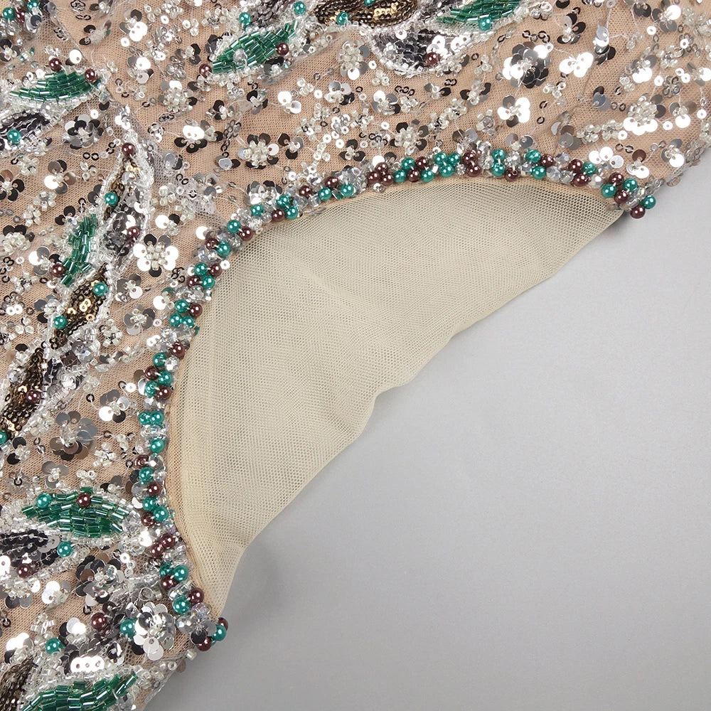 Sparkling Green Sequins Crystal Cut-Out Mermaid Sleeveless Dress Gown for Balls Party