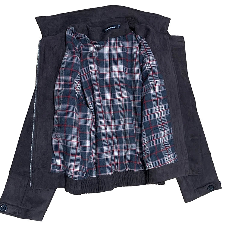 Lautaro Autumn Short Windproof Soft Brown Faux Suede Leather Jacket Men with Plaid Lining Inside Elegant Luxury Designer Clothes