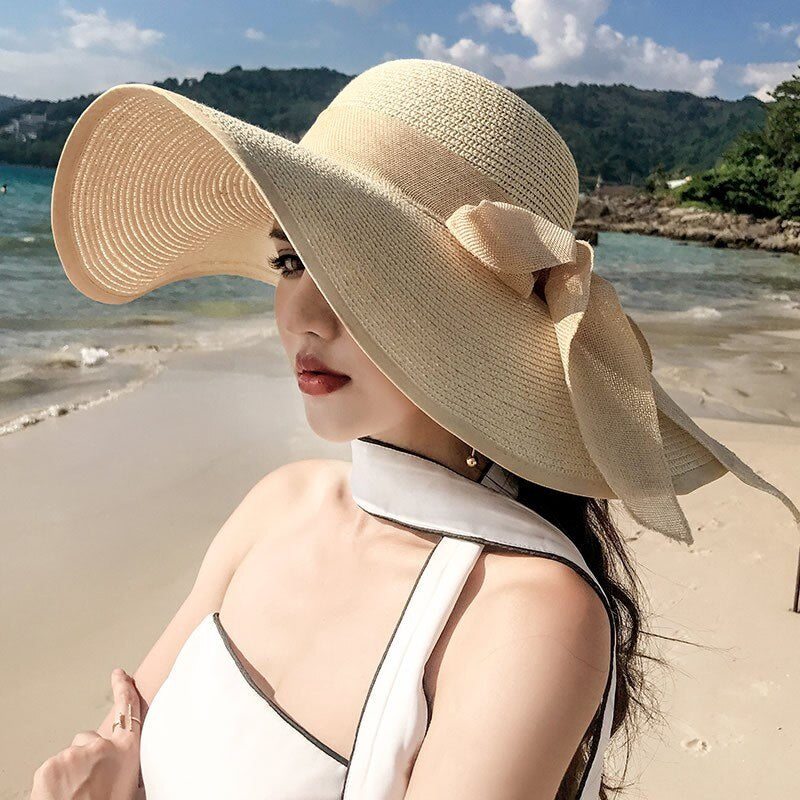 Seaside Photo Beach Straw Hat Children Summer Large Brim Sunscreen Shading Simple Fashion Large Brimmed Hat Sun Hat Beach Hat beige Adjustable 55 60cm
