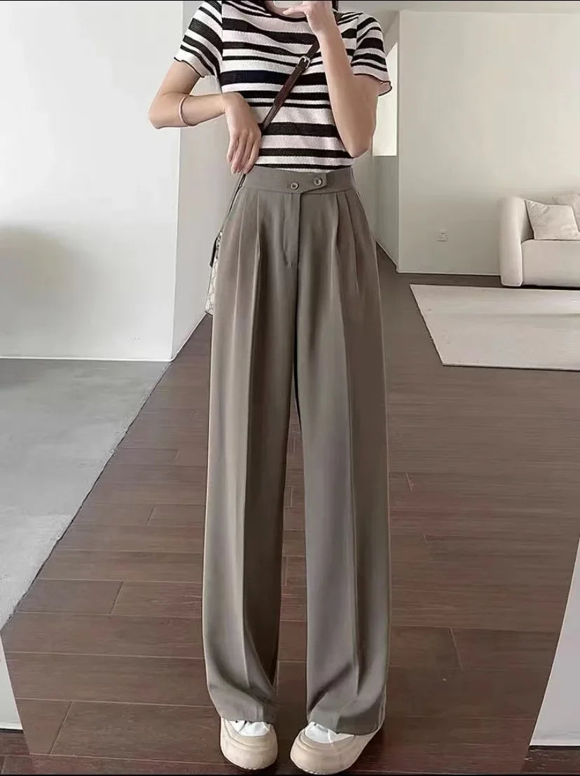 New UZZDSS Loose Flowing Pleated Trousers Brown