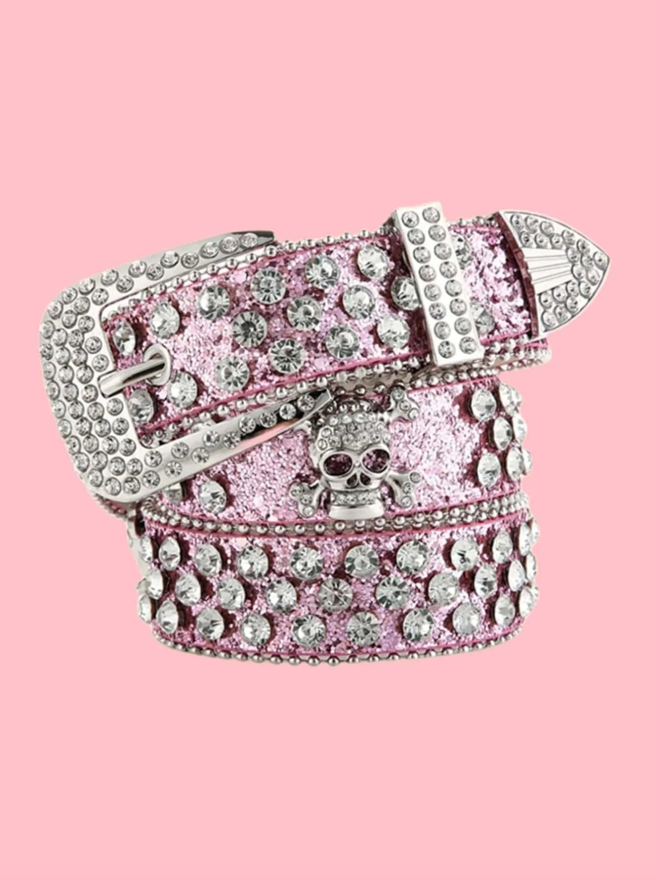 Rhinestone Decor Belt Pink 100CM