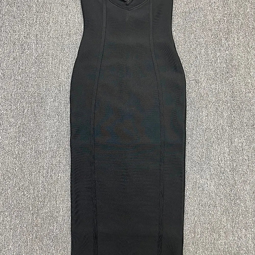 2024 Sexy Women'S Light Luxury Sequin Rhinestone Tassel Design Bandage Dress Strapless Sleeveless Bodycon Backless Midi Dresses black