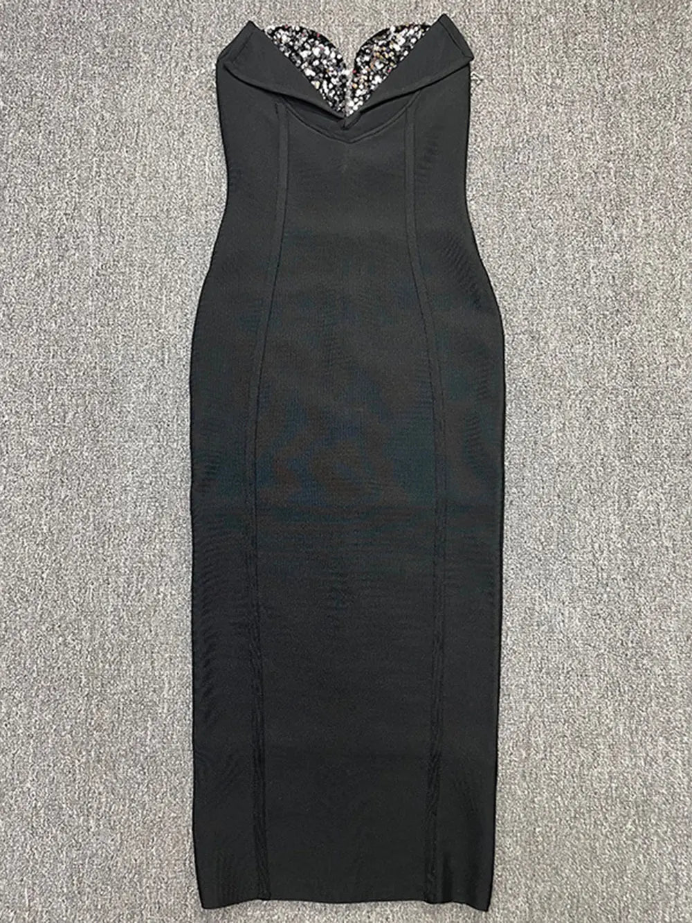 2024 Sexy Women'S Light Luxury Sequin Rhinestone Tassel Design Bandage Dress Strapless Sleeveless Bodycon Backless Midi Dresses black