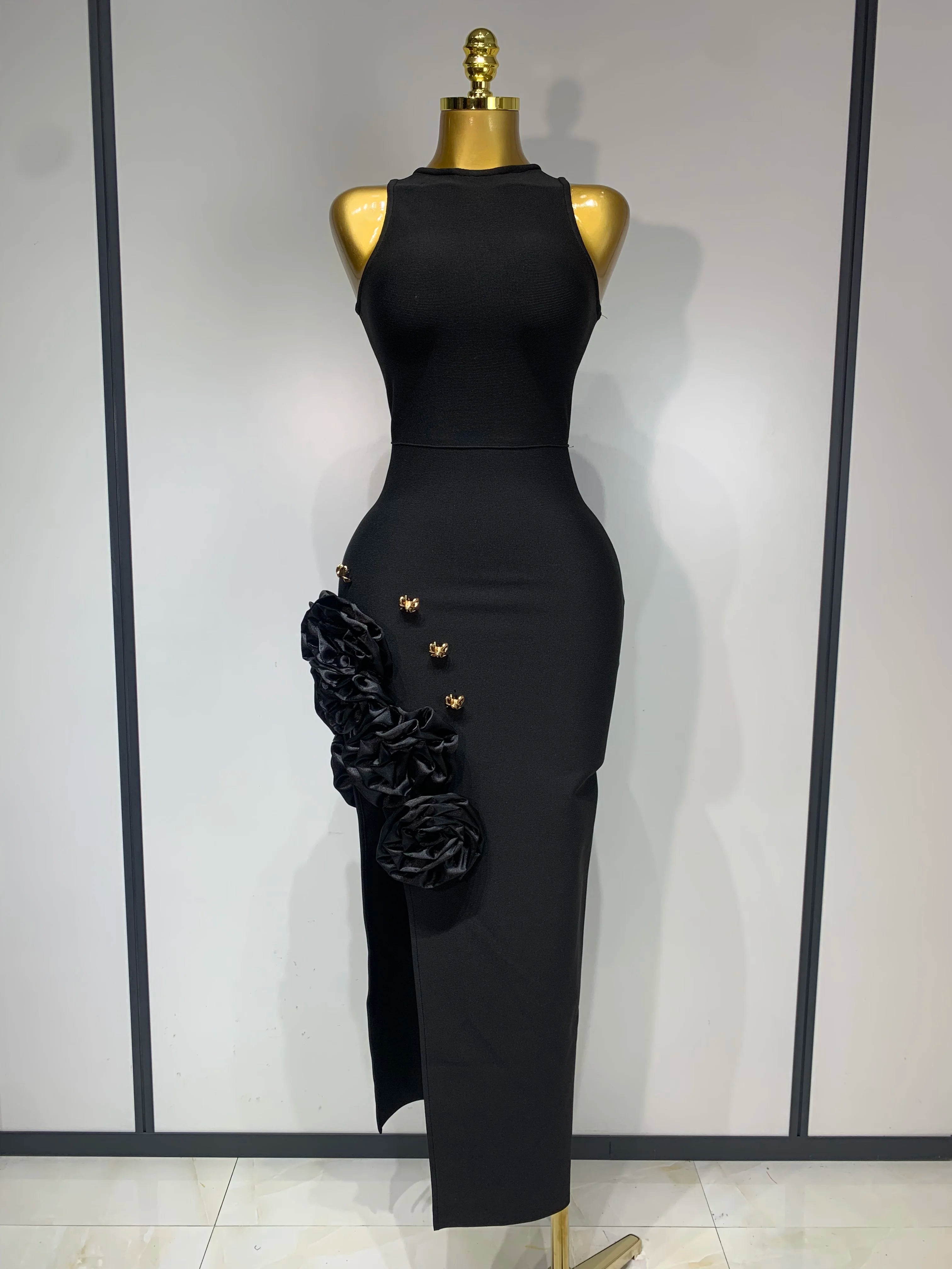 Women Fashion Celebrity Sexy Applique Black Long Bodycon Bandage Dress 2025 Elegant Evening Party Club Luxury Birthday Dresses black
