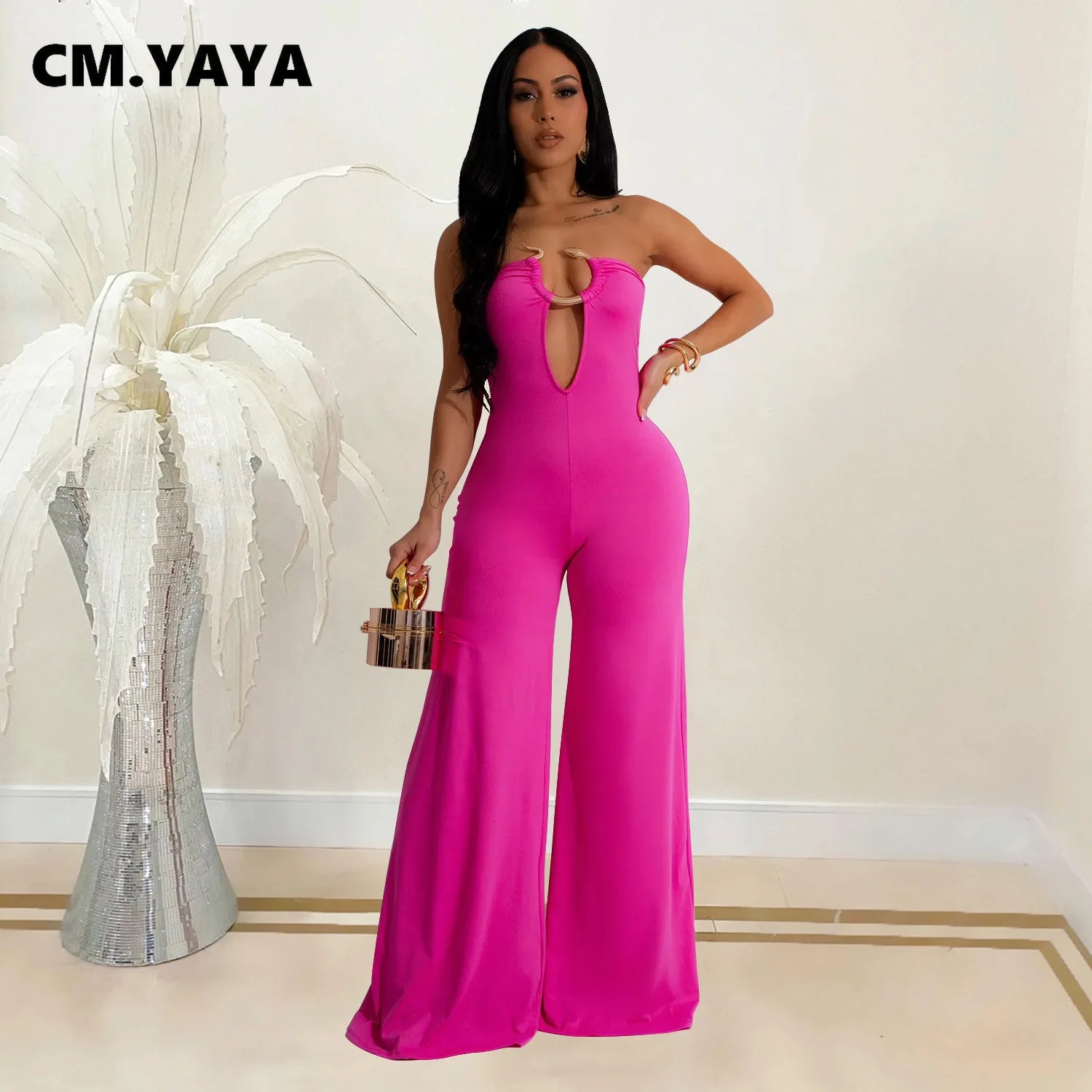 Women Wide Leg Deep V-Neck Sleeveless Jumpsuits 2024 Summer Hollow Out Night Street Club Playsuit One Piece Suit Romper
