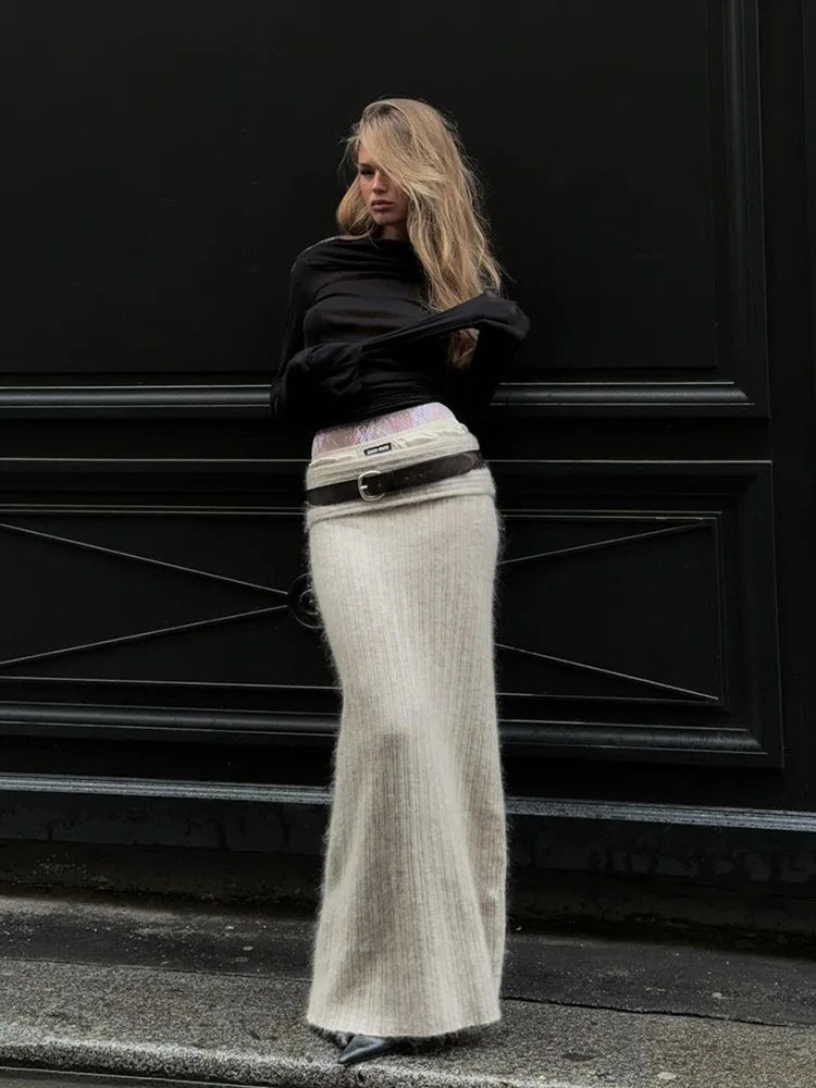 Lygens Knitting Elegant Bodycon Solid Stretchy High Waist Women'S Skirts Winter Wholesale Streetwear Korean Y2K Fashion Clothes Khaki