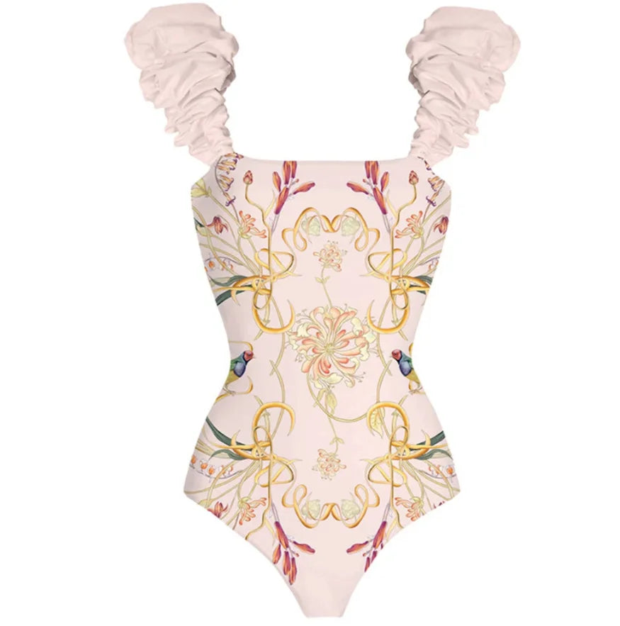 Printed Trend One Piece Swimsuit Luxury Tankini Set Women's Beachwear Push-ups Suspender Summer pink swimsuit