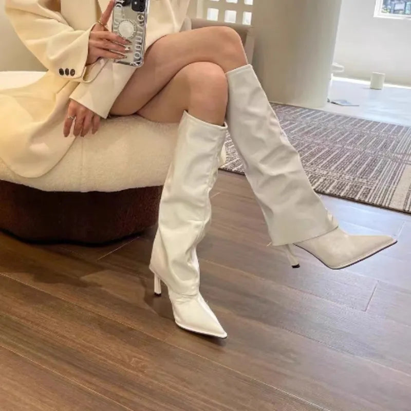 Women's boots autumn high heels, thin heels and pointed head all over the knee boots side zipper fashion boots