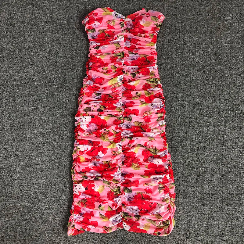 Print Color Women Sleeveless Sexy Strap Bodycon Mid-calf Dress Celebrate Nightclub Party Vacation Birthday Dress Wholesale