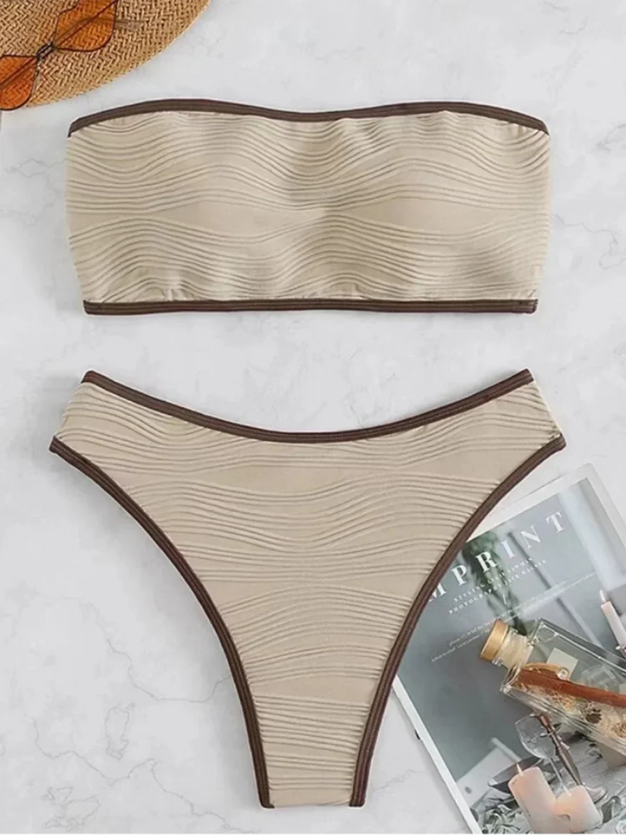 Bikini Women Swimsuit New Solid Bandeau Bikinis Set Thong Swimwear Summer Biquini 2 Piece Bathing Suit Beach Female Brown