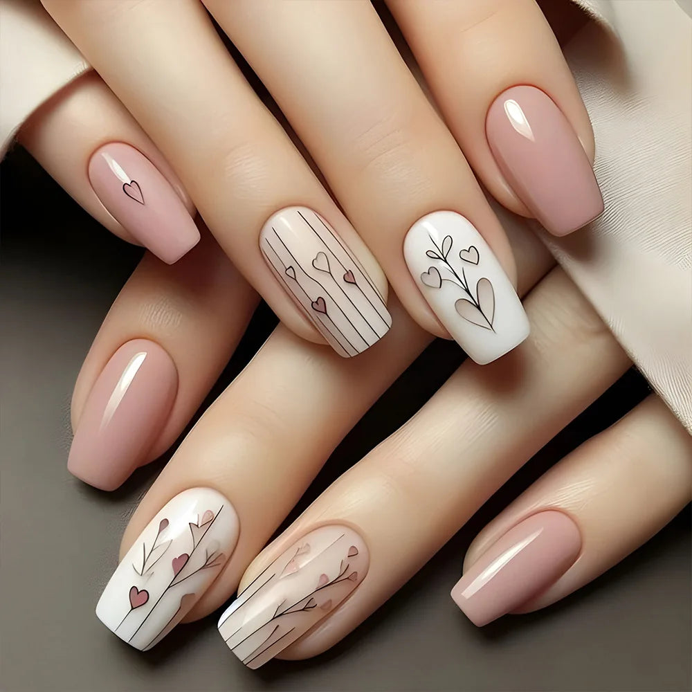 24pcs/set Medium long fake nails square ballet tips flowers butterfly for spring summer season blue green press on false nail 1642