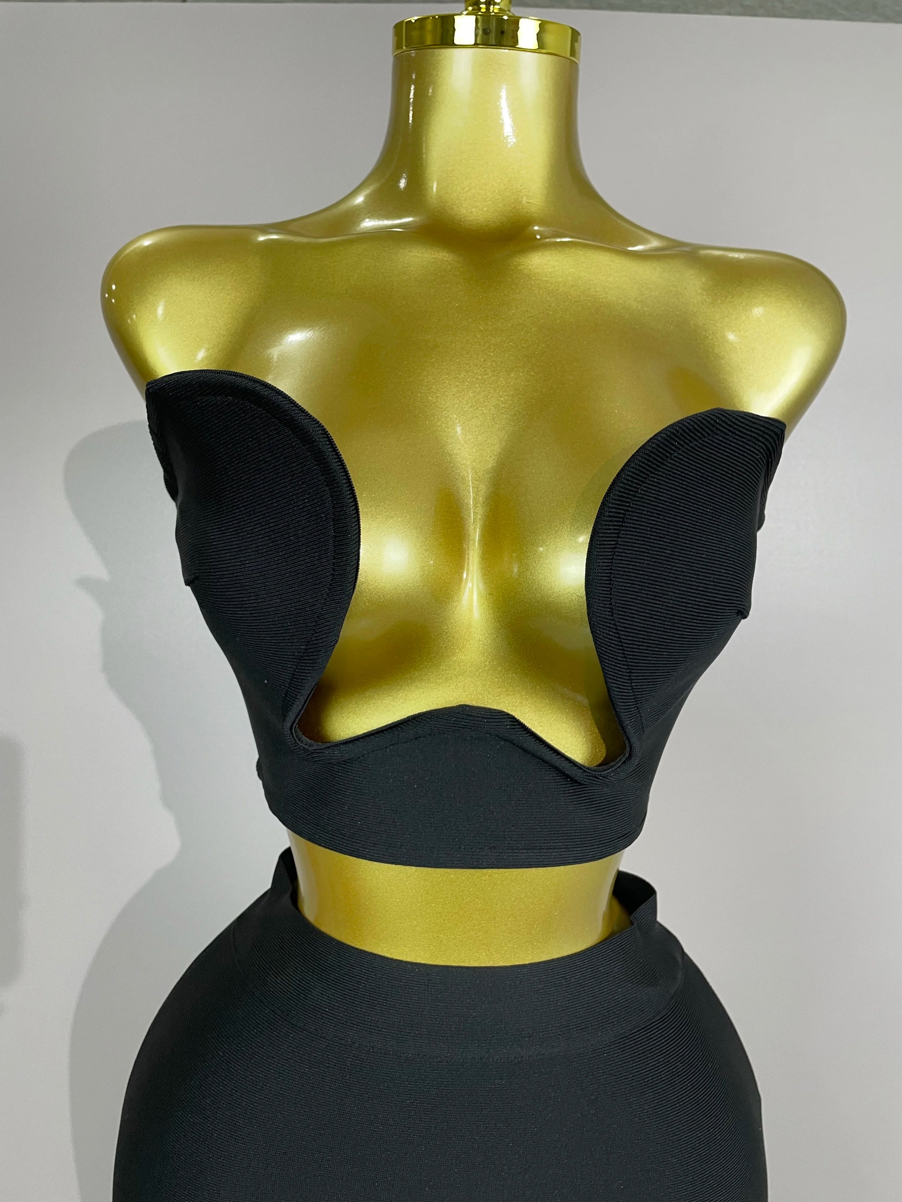 2025 Women Sexy Strapless Backless Black Bandage Two Piece Suit Celebrity Designer Fashion Birthday Gown Evening Prom Costume