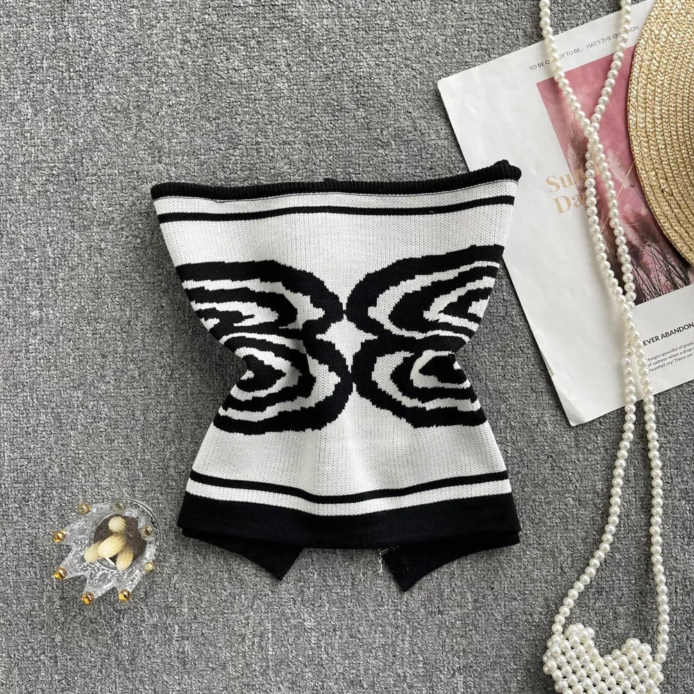 Sexy Chic Tube Knitted Slim Tanks and Camis Korean Fashion Crop Top Off Shoulder Basic Summer Women Clothes Y2k