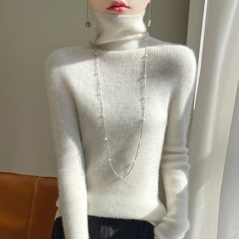 Autumn Winter Cashmere sweater Women Solid Turtleneck Cashmere Sweater Casual Cashmere Sweater Women white