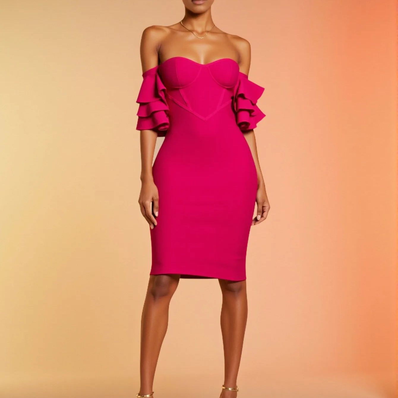 Rosered Color Women Sexy Strapless Ruffles Bodycon Mini Bandage Dress Birthday Party Celebrate Cocktail Dress Vestido