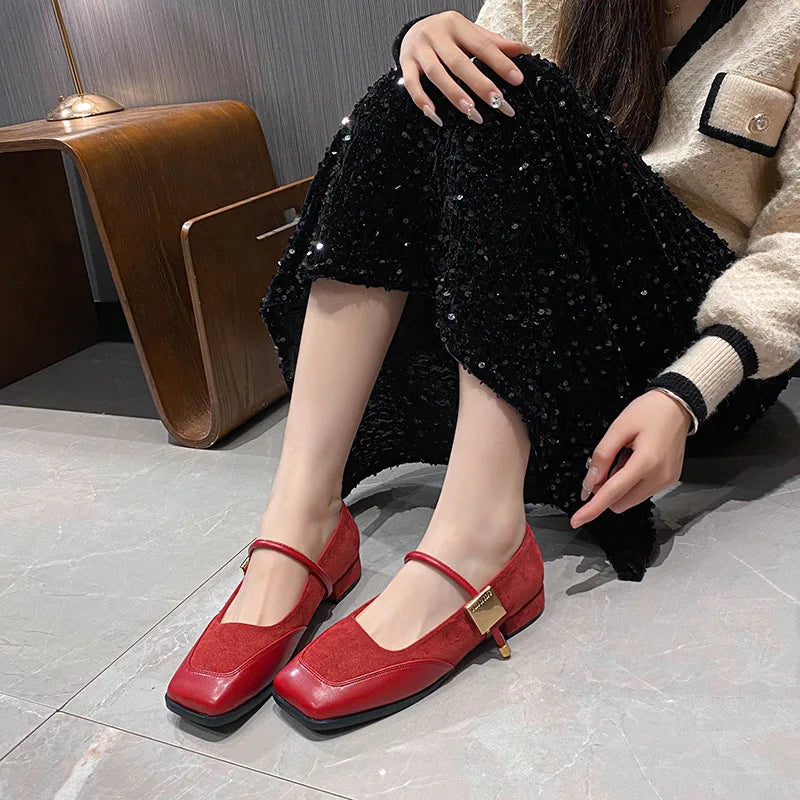 2024 New Women's Low Heel Square Toe Pumps - Fashion Office Work Shoes Spring/Autumn Comfort Slip-On Flats