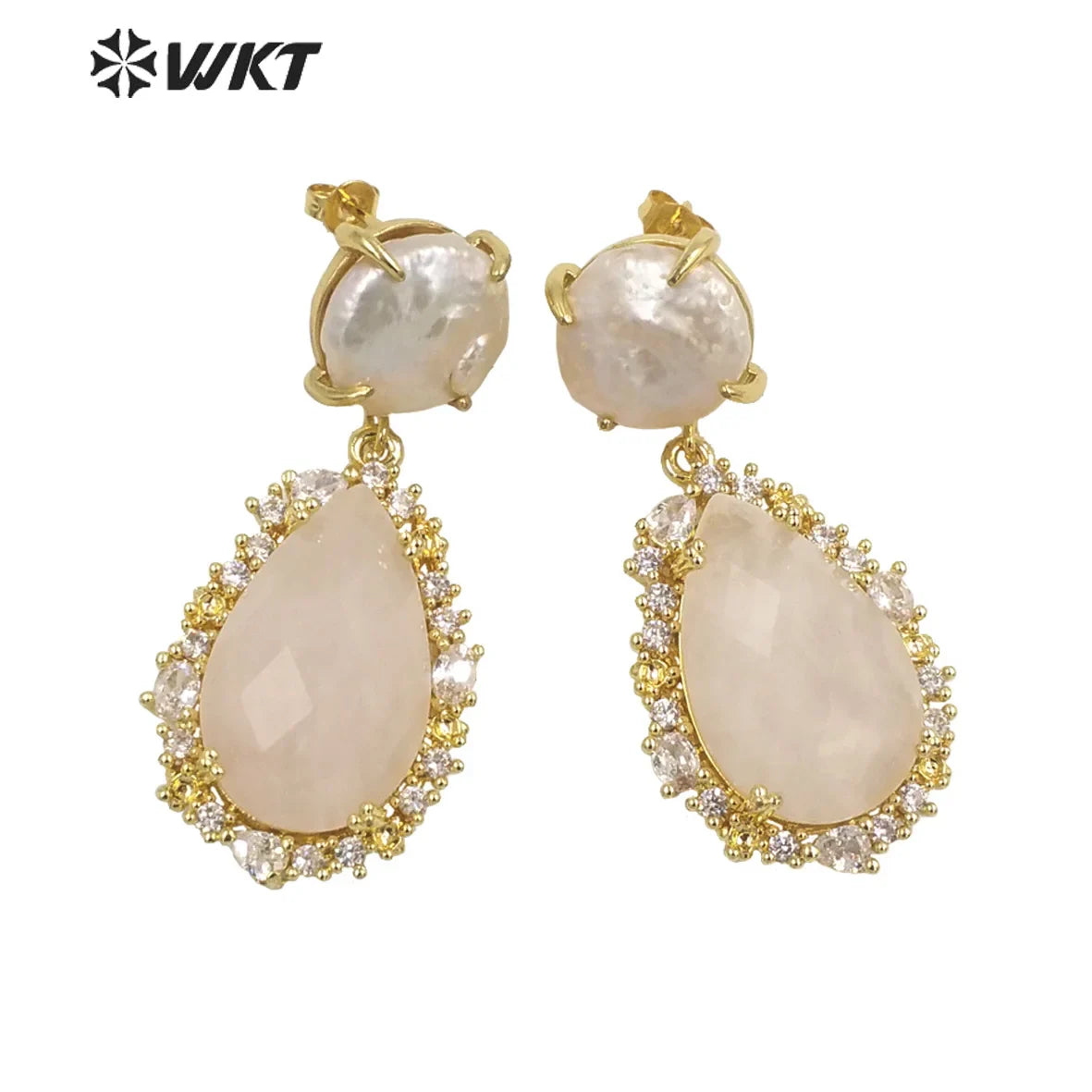 WKT-E698 WKT 2022 Elegant gift earrings new style gemstone gold-plated Earrings Retro party accessories jewelry trend new rose quartz