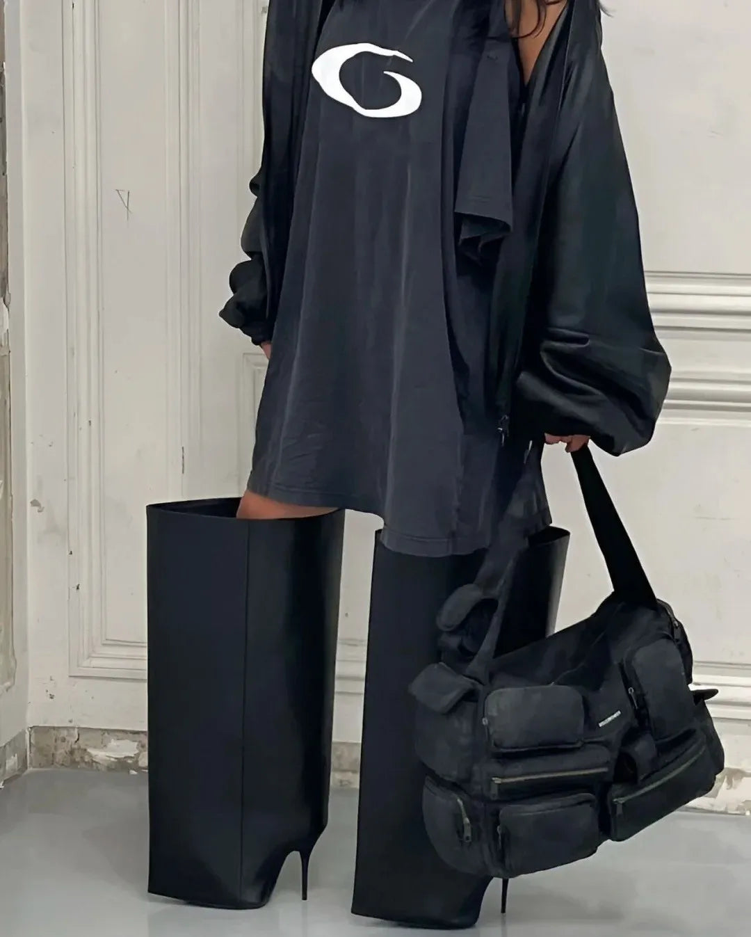 Fashion Catwalk Boots Women Botas Wide Fit Heels Loose Large Pants Tude Shoes Stiletto Knee-High Dress Winter Pull On Plus Size