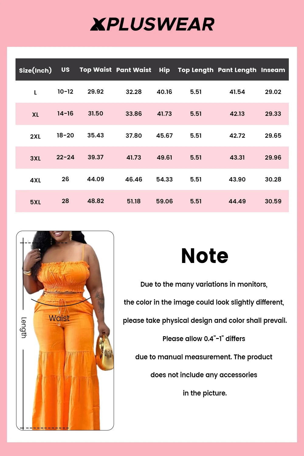 Plus Size Vacation Orange Casual Smocking Two Piece Pant Sets