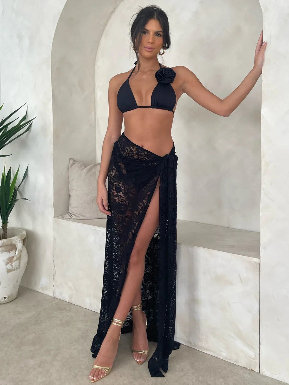 3 Pieces Bikini Women Swimsuit Female Swimwear Flower Beachwear Swimming Suit Bathing Suit Bikini Set Skirt Sarong Biquini DJC351601