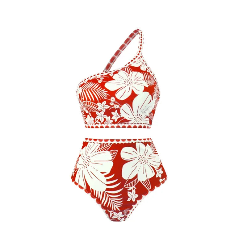New 3PC Print Retro Swimwear Push Up Playa Women's Swimsuit One Piece Bodysuit Patchwork Bathing Suit Pads Female Set Two piece-3