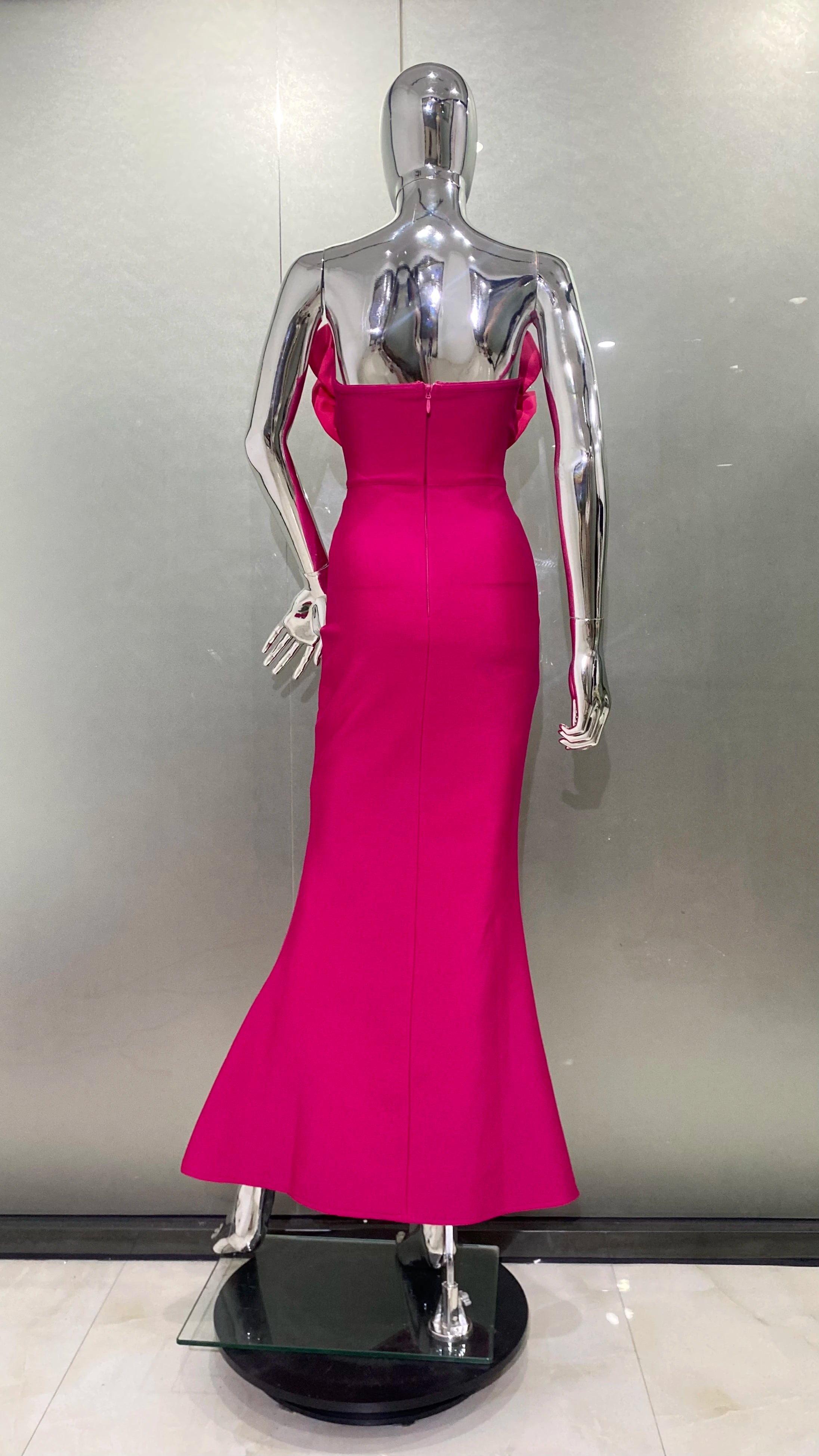 Rosered Color Women Sexy Strapless Florals Bodycon Long Bandage Dress Fashion Celebrate Nightclub Party Birthday Dress