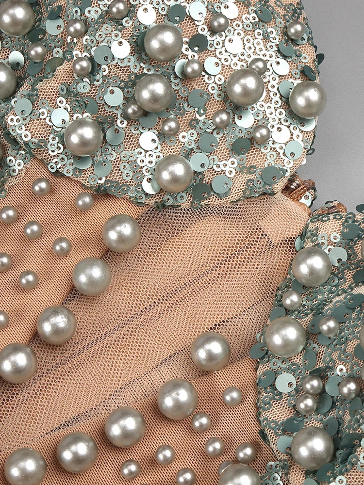 Luxury Women'S Elegant Dress For Special Occasions Sleeveless Maxi Gown With Pearl Sequins Female Clothing